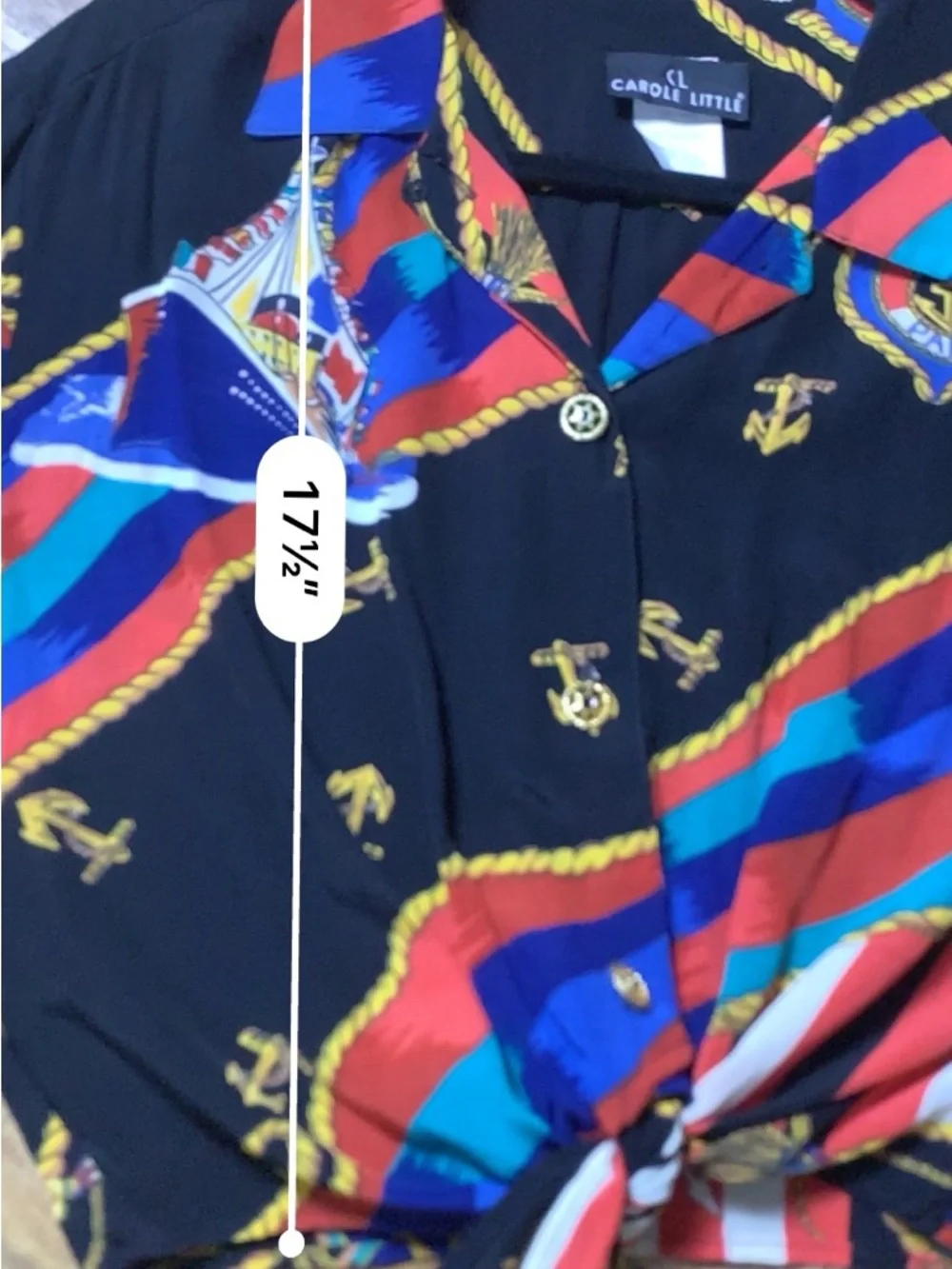 Women's Black Multi-Color Satin Button-Front Tie Blouse - Picture 11 of 15